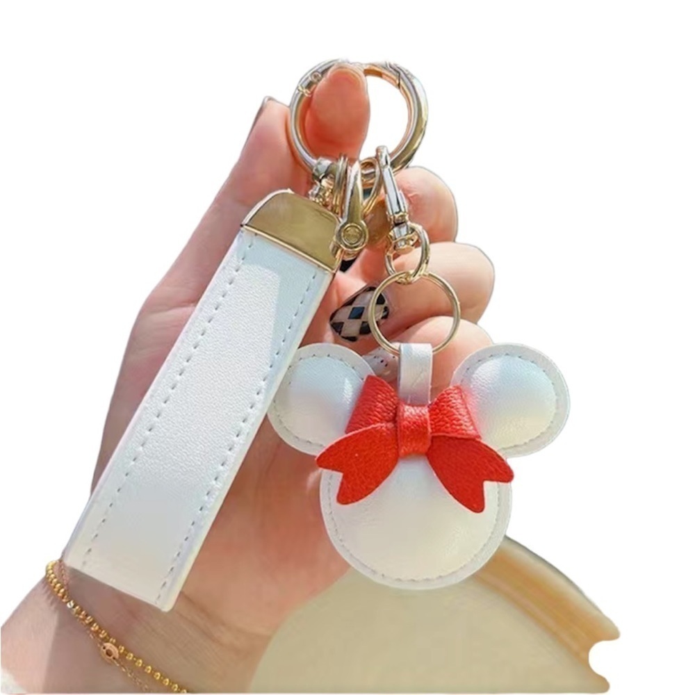 Cartoon Bow Mouse Keychain Leather Key Ring Purse Bag Backpack Car Key Accessory
